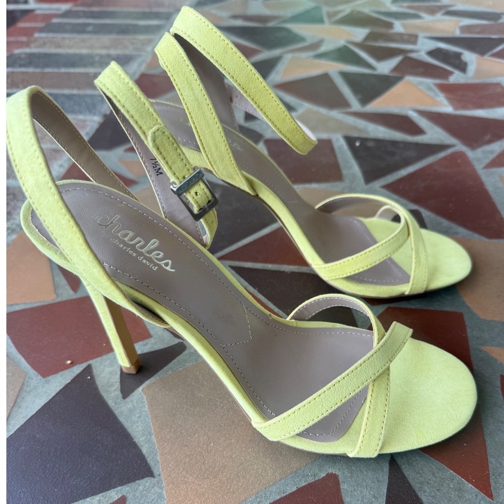 Charles David Neon Yellow‎ Heels 7.5 Strappy Stiletto Ankle Sandals